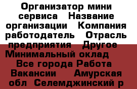 Организатор мини-сервиса › Название организации ­ Компания-работодатель › Отрасль предприятия ­ Другое › Минимальный оклад ­ 1 - Все города Работа » Вакансии   . Амурская обл.,Селемджинский р-н